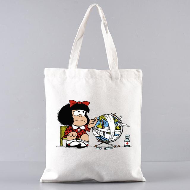 PAZ Mafalda Femme Harajuku, модные сумки с героями мультфильмов, сумки на плечо, повседневные сумки для покупок для девочек, женская элегантная холщовая сумка