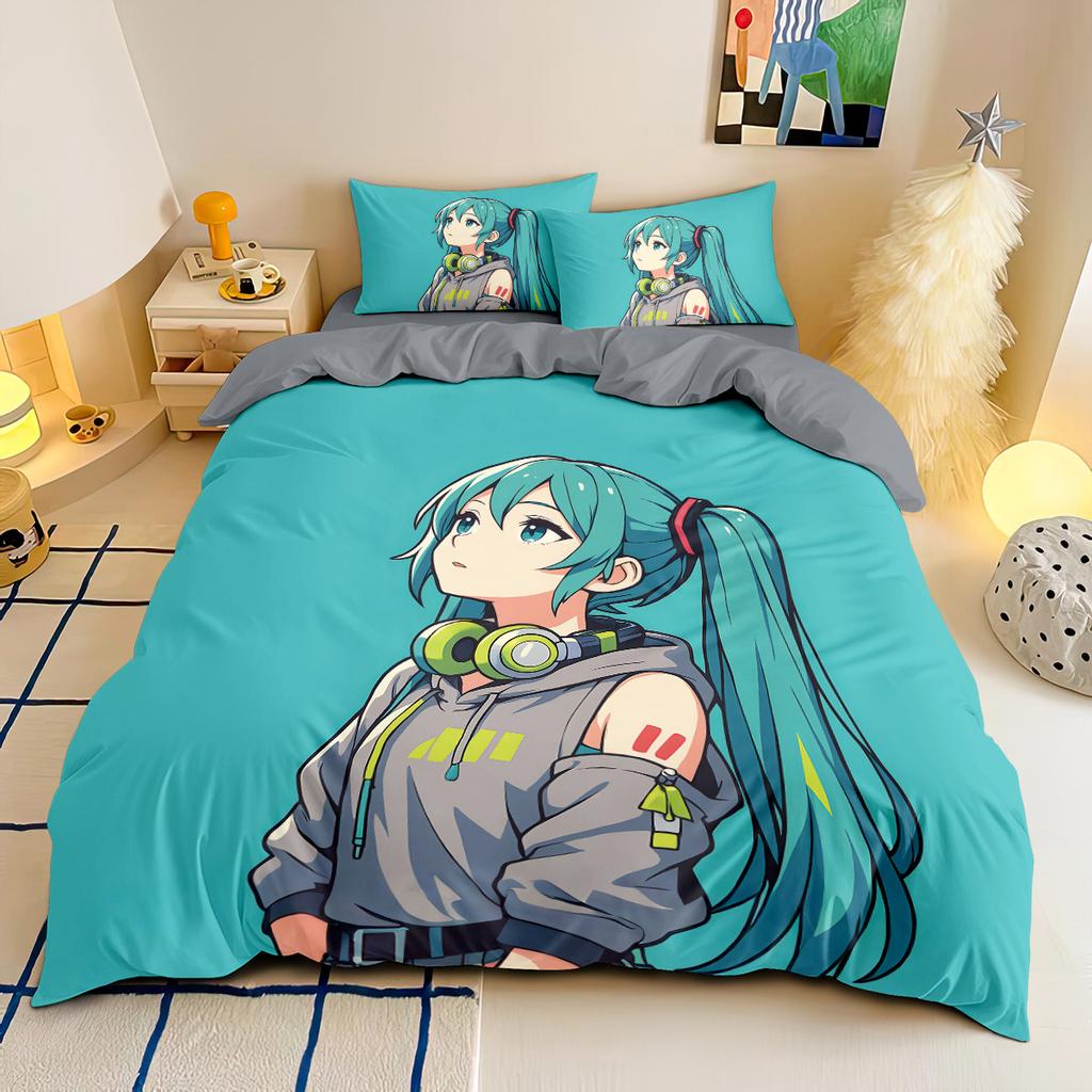 Miku Duvet Cover Set with Pillowcases 50x75cm Multiple sizes Japanese manga Hatsune Miku Bedding Set for Adult Kids Adult