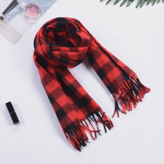 Adult Scarf Double-Sided Velvet Soft Plaid Pattern Autumn Winter Scarf with Tassel Men Women Warm Shawl