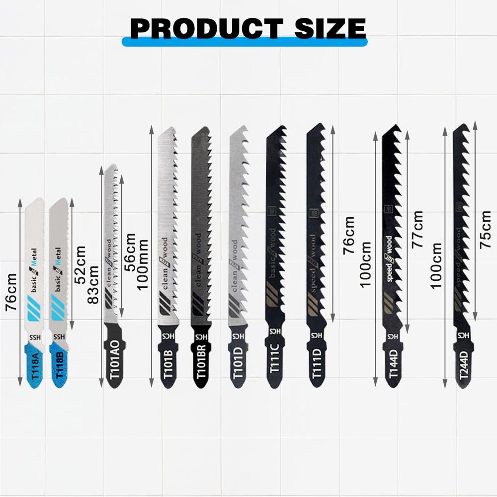10 шт. Многоцелевые пилки для лобзика с Т-образным хвостовиком HCS Ассорти Пилки для лобзика Высокоуглеродистая сталь для резки дерева, пластика, металла