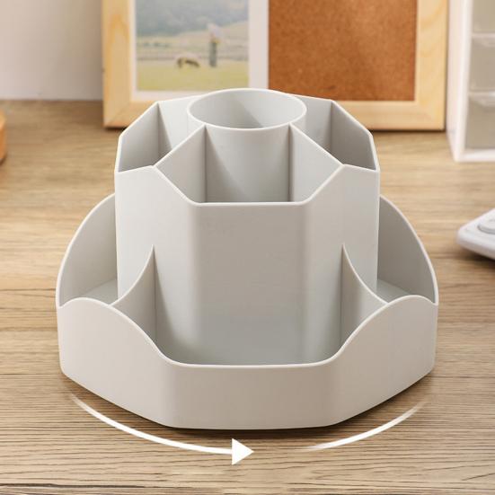360-Degree Rotating Pen Holder Spinning Desk Organizer with 9 Tiered Compartments Multi-functional Makeup Brushes Holder for Office School Home