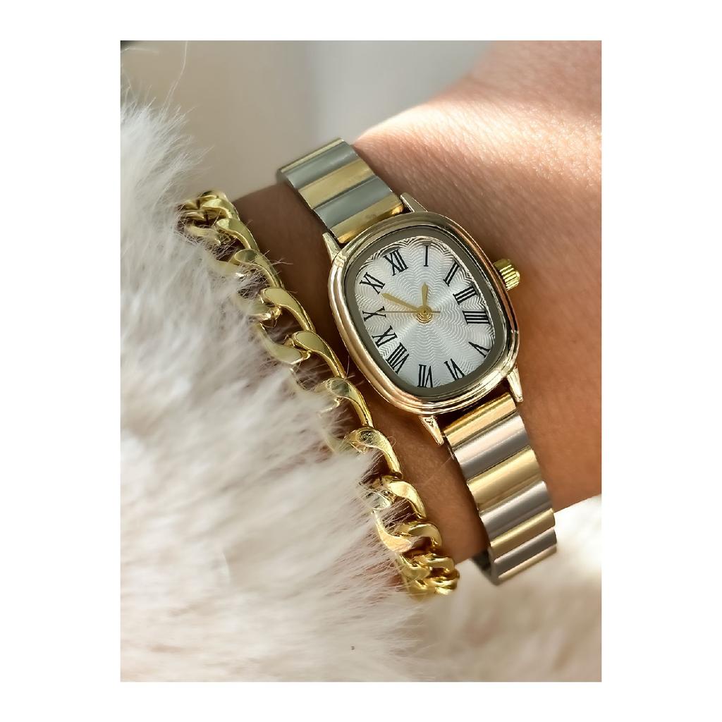 Brand Retro Model, Minimal Oval Case, Silver Color Bracelet, Roman Numeral Women's Watch Bracelet