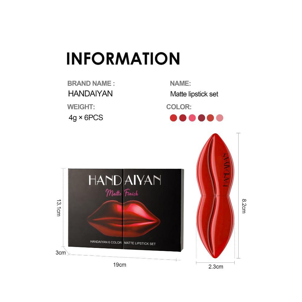 HANDAIYAN Новый продукт, 6 цветов, в форме губ, красный, питательный, матовый, матовый, длинные и нелегко обесцветить красные костюмы