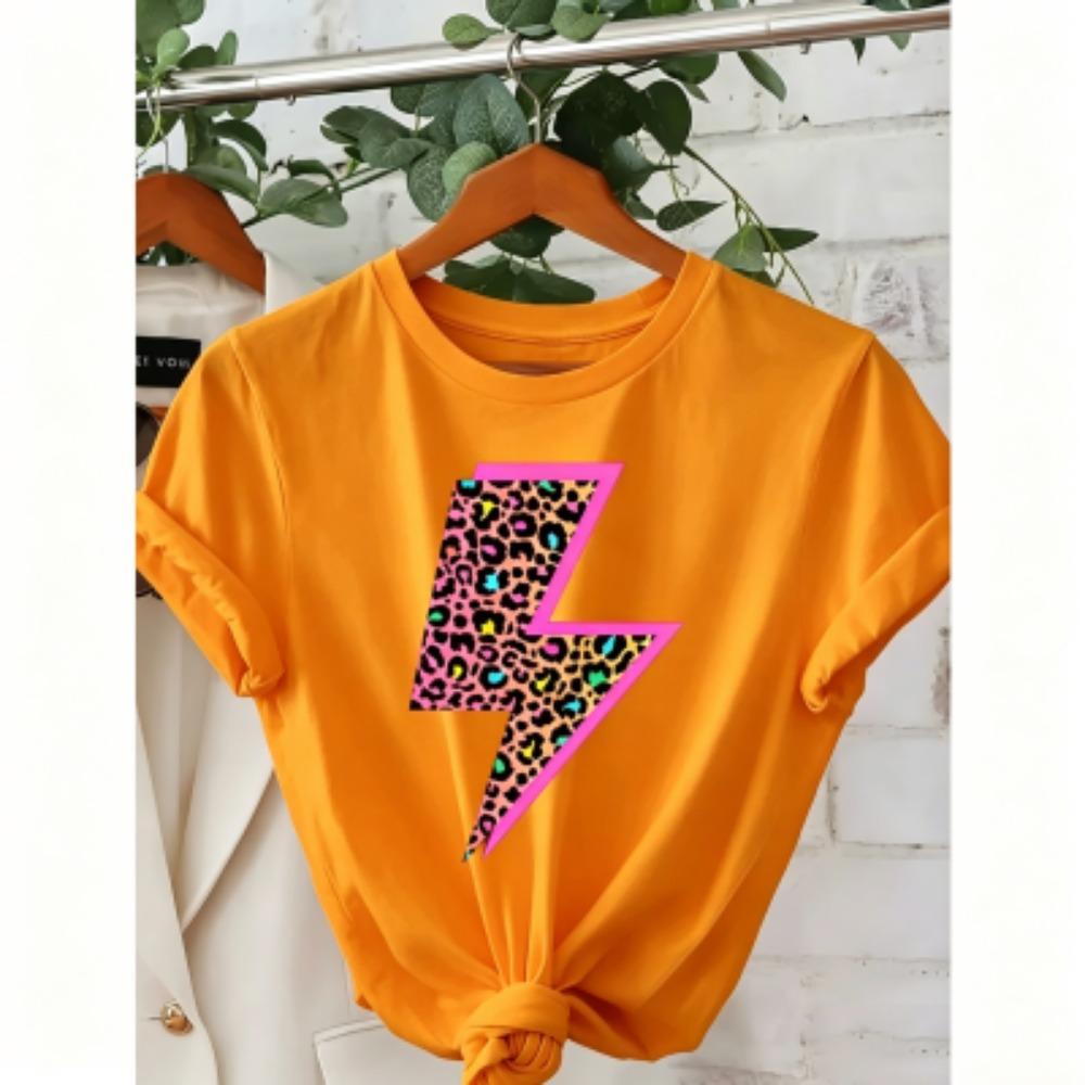 16 Colors Leopard Neon Lightning Print Women's T-Shirts Summer Fashion Street Short-Sleeve Outdoor Casual Tops for Men's and Women's Tees Top