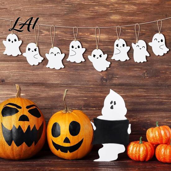 Halloween Door Sign Pendant Wooden Ghost Hanging Sign Spooky Wood with Jute Rope Cute Party Decorations Decor Rustic Farmhouse Holiday Wall Art for