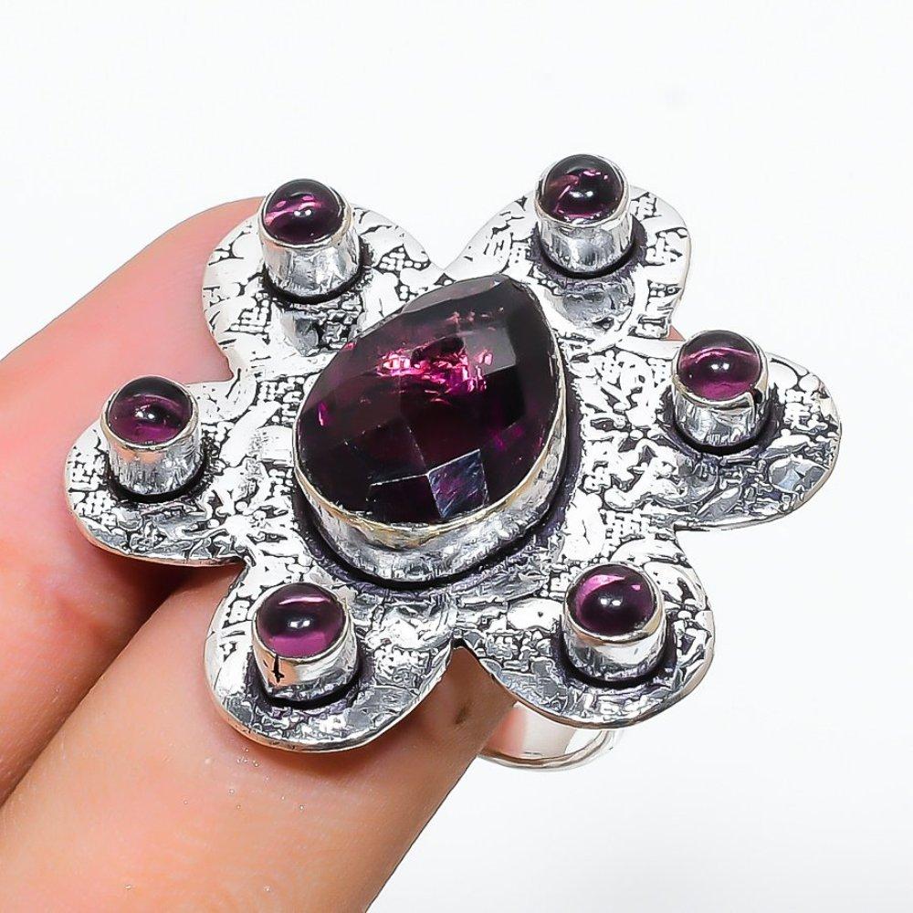 Подарочное кольцо из серебра 925 пробы с натуральным аметистом, размер 8, a9E32