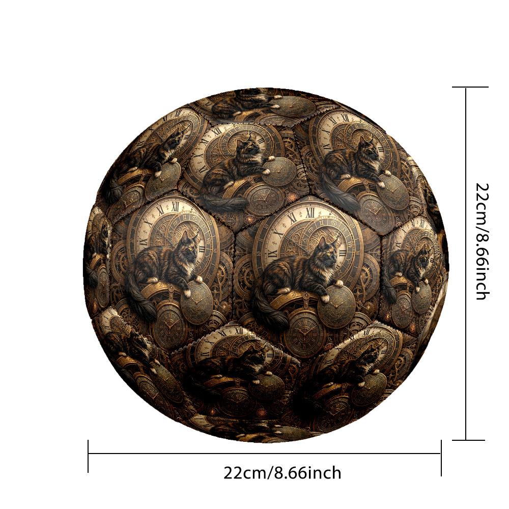 1pc Steampunk Cat Clockwork Theme Soccer Ball Football, Size 5, Lightweight PVC, Outdoor Training Soccer Ball,Sports Gift t61478