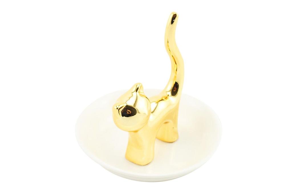Naissant Cute Cat Jewelry Stand with a Curved Tail Tray/Accessory (Gold)