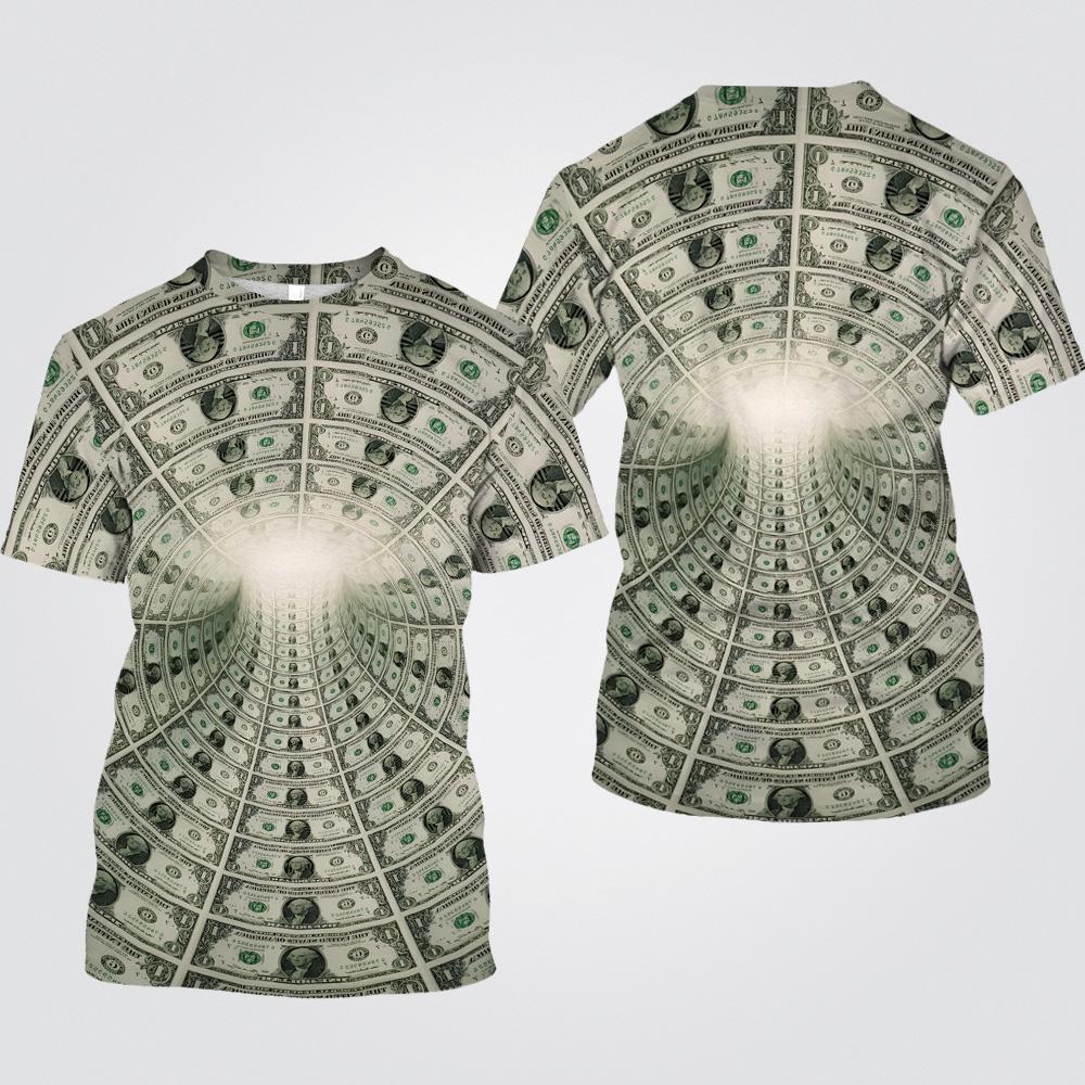 Летние 3D-принты на футболках 'Vortex Dollar' Streetwear Мужская мода Повседневные Оверсайз Футболка с круглым вырезом с коротким рукавом Футболки Топы Одежда