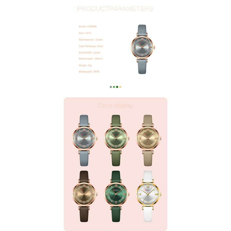 CURREN Элегантные женские кварцевые часы, модные повседневные водонепроницаемые часы с кожаным ремешком, деловые женские часы, подарок