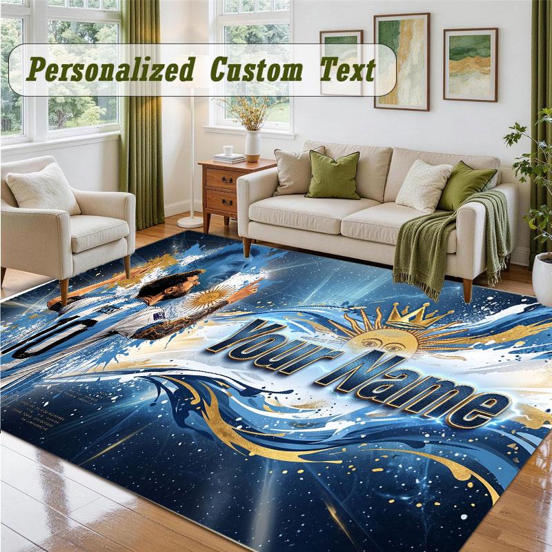 Crystal Velvet Square Rug Custom NameLionel Messi Pattern Non Slip Home Floor Decor Rug