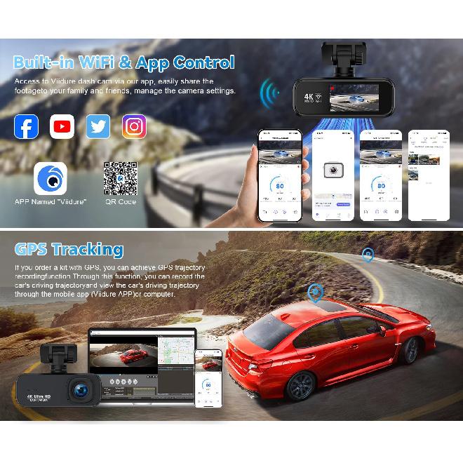 Soam Dash Cam Front and Rear 4K/1080P,Dash Camera for Cars Build in WiFi,24H Parking Mode,Night Vision,WDR,170°,G-Sensor,App