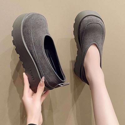 Женские туфли на толстой подошве, 2025, новые популярные, супер огонь, универсальные, модные, с темпераментом, увеличивающие рост лоферы на одной педали, одинарные туфли