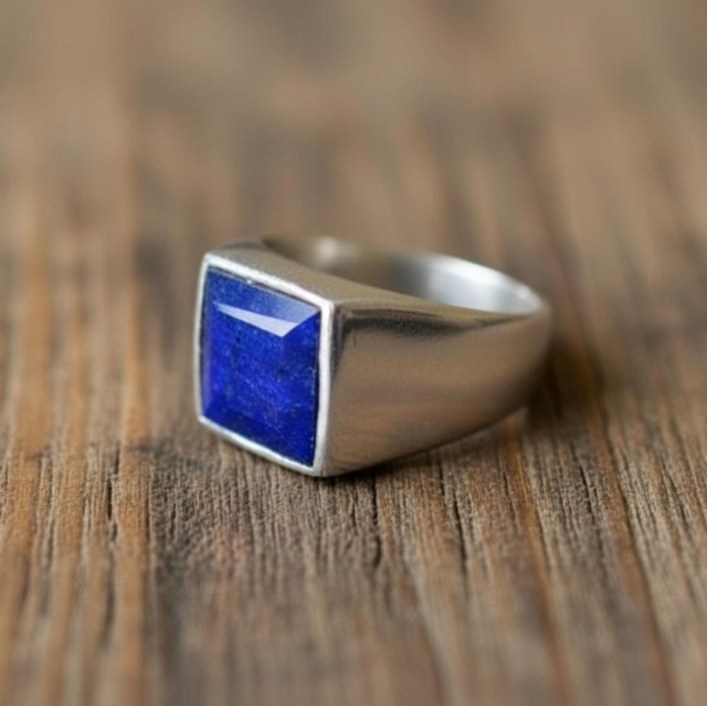 Квадратное кольцо из серебра 925 пробы с лазуритом, Кольцо-печатка с лазуритом, Кольцо обещания для мужчин и женщин
