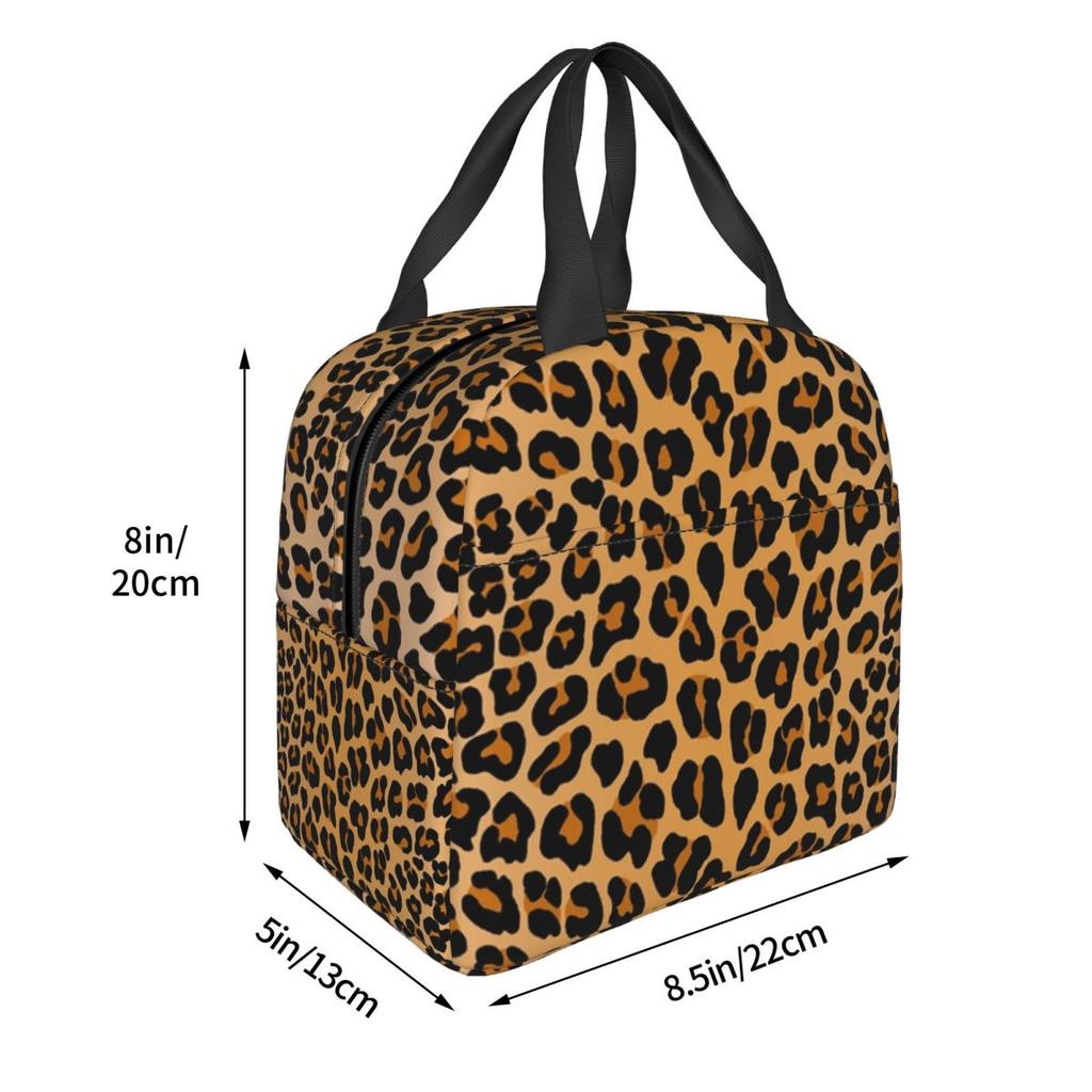 Custom Leopard Print Portable Lunch Boxes Women Leakproof Animal Fur Pattern Cooler Thermal Food Insulated Lunch Bag Student