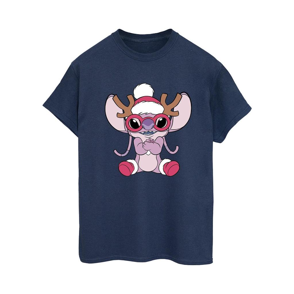 Disney Womens/Ladies Lilo & Stitch Angel Reindeer Cotton Boyfriend T-Shirt