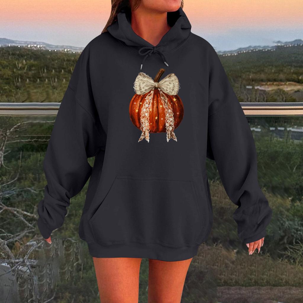 Женский плюшевый свитшот с длинными рукавами оверсайз со спущенными плечами и капюшоном с принтом на Хэллоуин