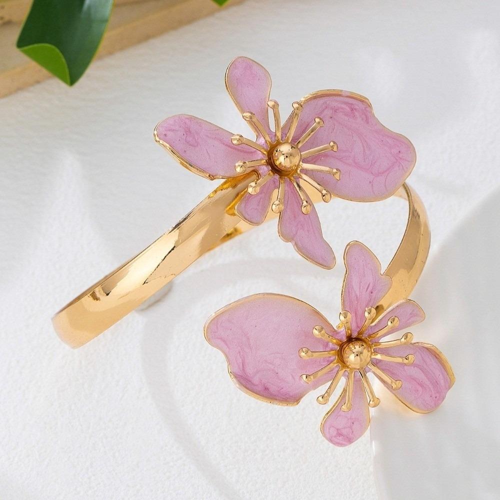 Vintage Style Enamel Flower Cuff Armlet Gold Color Open Arm Ring Special Occasion