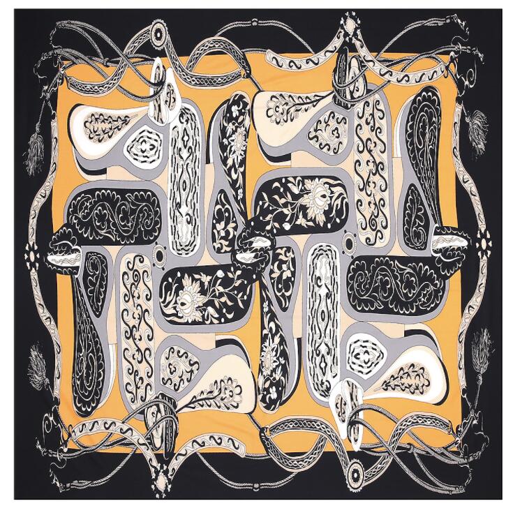 New Luxury Brand Design Sago Cycas Palm Tree Winter Square Scarf 130cm Twill Silk Scarf Women Kerchief Scarves For Ladies