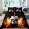Black Blue Flame Skull Duvet Cover Set Full Size 3D Skeleton Bones Bedding Set Gothic Comforter Cover Horror Skull Quilt Cover