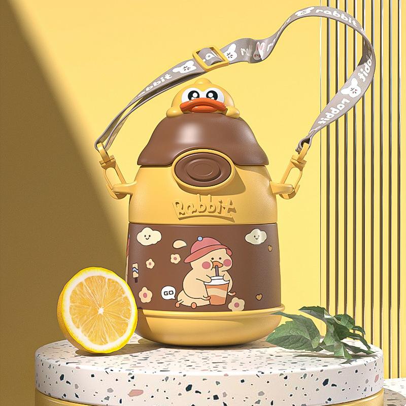 Kawaii термос, милая бутылка для воды для детей, школьная кофейная кружка для девочек с соломой, термосы из нержавеющей стали 316 с изоляцией