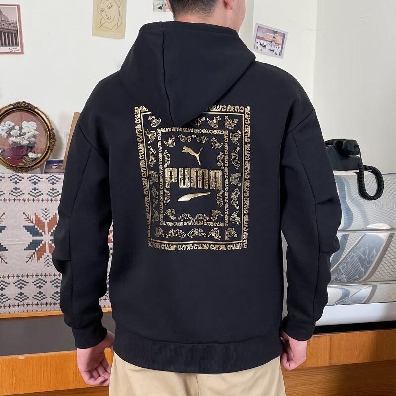 Puma Письменный логотип с узором из дышащего свитера с капюшоном в винтажном стиле унисекс толстовки черного цвета 625255-01