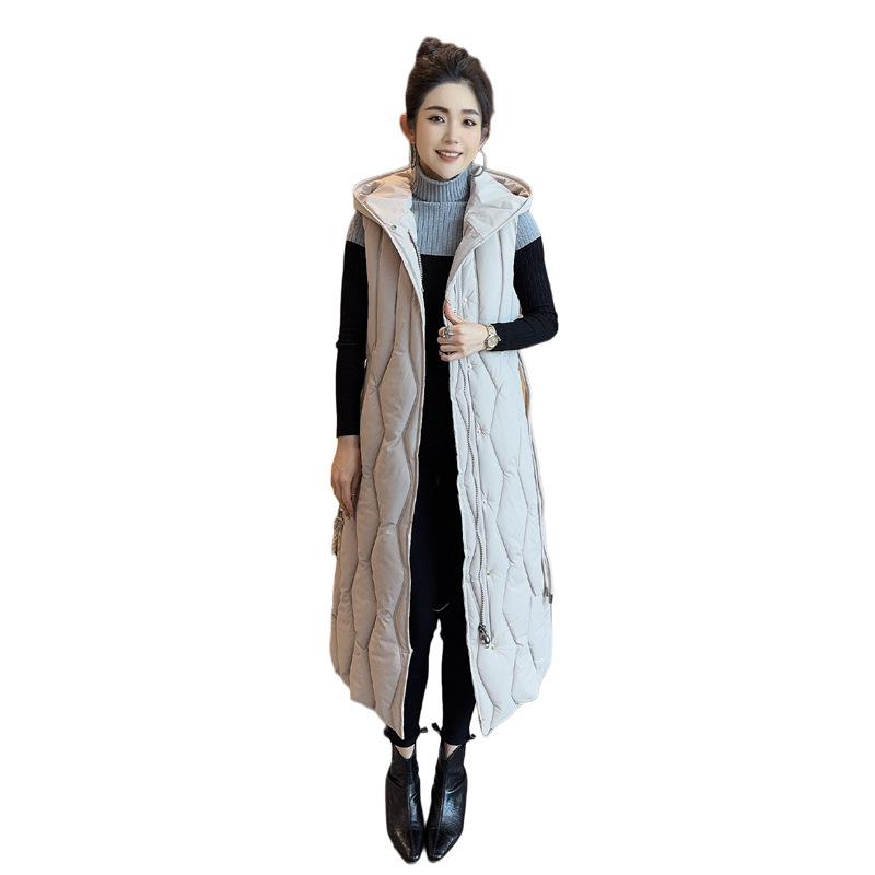 Autumn and winter new hooded large size loose down cotton vest waist thickened long knee vest jacket tide