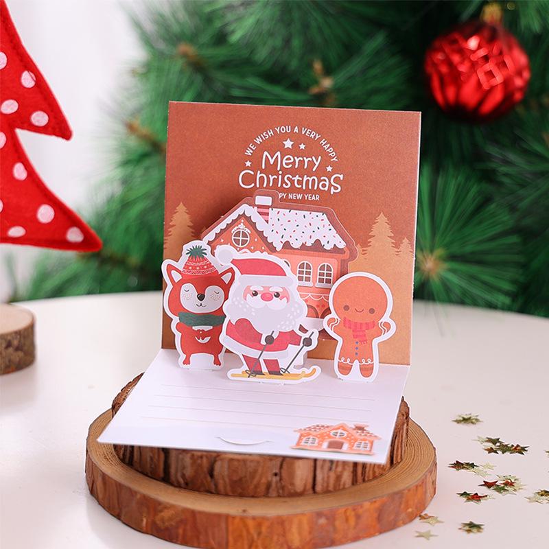 3D Christmas Pop-up Cartoon Greeting Card with Envelope - Christmas Eve Blessing Gift