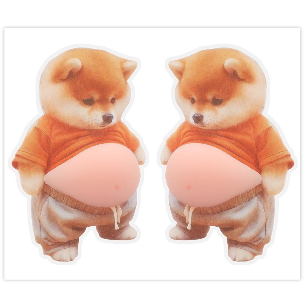 2Pcs 3D Shiba Inu Dog Belly Sticker Squeezeable Decoration Soft Pink Background Mobile Phone Decoration Sticker For Home Decor