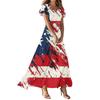 Женские повседневные модные платья с принтом ко Дню независимости, платья с коротким рукавом и V-образным вырезом