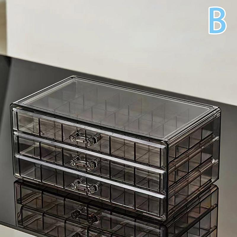 1 Pack 3 Layer 72 Grid Large Capacity Ring Earring Necklace Jewelry Storage Box Desktop Drawer Organizer Dust-Proof Storage Box