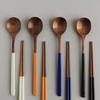 Lacquered Wood Spoon 4-Person Set (Round Spoon)
