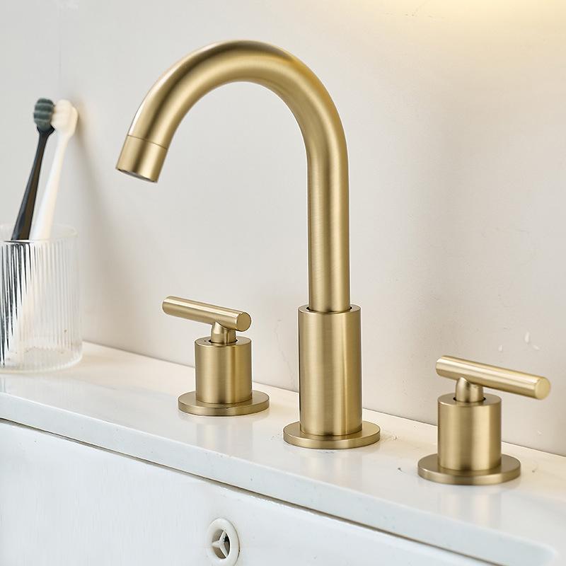 Смеситель для раковины в скандинавском стиле, 3 отверстия, смеситель для раковины в ванной комнате, монтируемый на столешницу, холодный/горячий, винтажный, смесители, матовое золото, смеситель для ванны