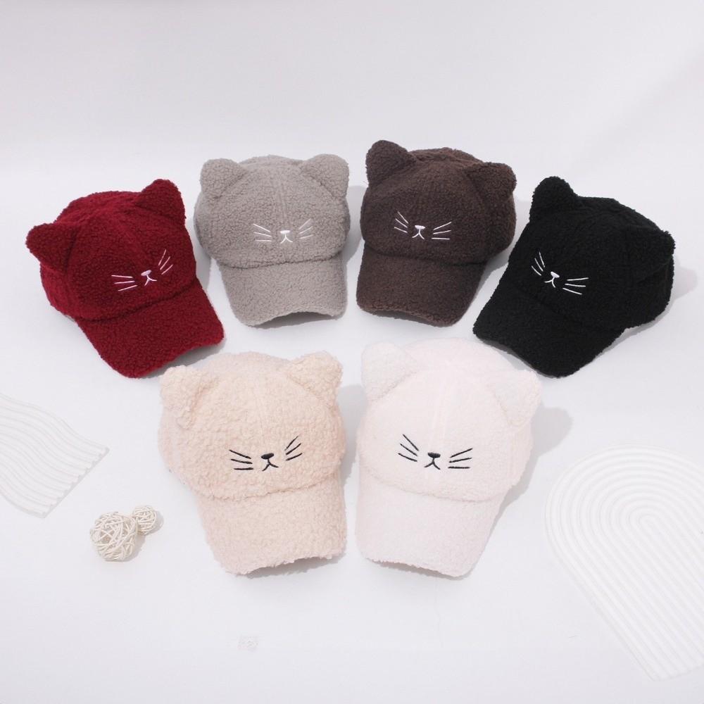 Adjustable Cat Ear Baseball Cap Embroidery Baseball Cap New Fleece Peaked Hat Women Girls
