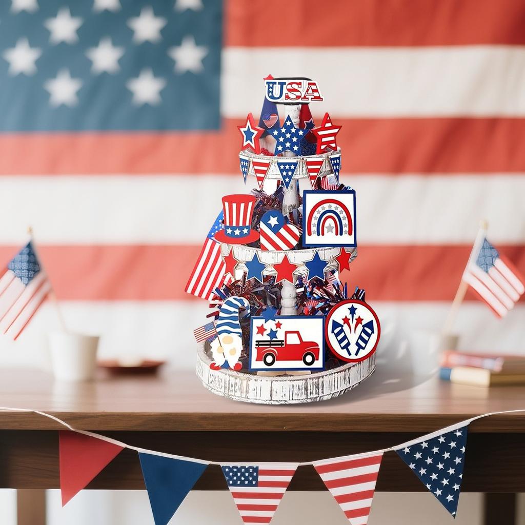 Patriotic Solid Wood Independence Day Layered Pallet Decoration Anniversary Decoration