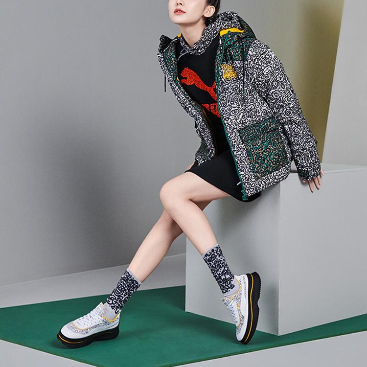 Puma X Mr Doodle вышитый логотип граффити цветной блок с капюшоном хлопковая куртка женская куртка зеленая 598685-91