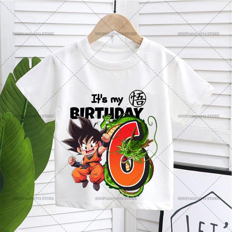 Новая футболка Dragon Ball для мальчика, одежда на день рождения с цифрой, модная одежда с принтом аниме-фигурки Гоку, топ для ребенка, летний дышащий топ в подарок