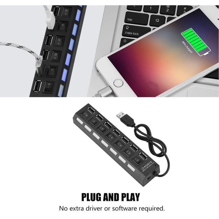 USB 2.0 Хаб 7 портов USB Сплиттер Адаптер Несколько USB портов Высокая скорость 480 Мбит/с[360]