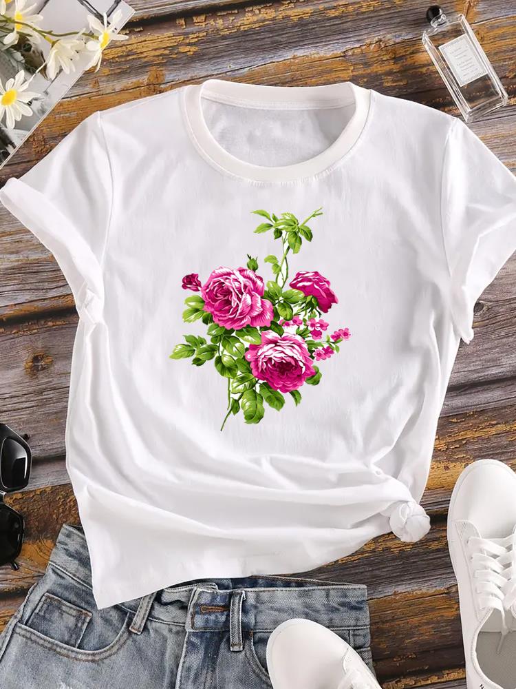 (Азиатский размер) Женская футболка с цветочным трендом, акварельная цветочная футболка с коротким рукавом, верхняя одежда, модный принт, женские повседневные женские футболки с графикой