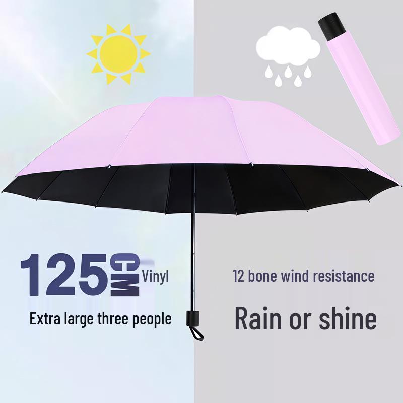 Twelve-Bone Oversized Women's Umbrella: Black UV Protection for Sun & Rain