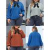 Women's Pullover T-Shirt Top Spring Autumn Plus Size Half Turtleneck T-Shirt Top Ribbon Bow Patchwork Ribbed Base Shirt