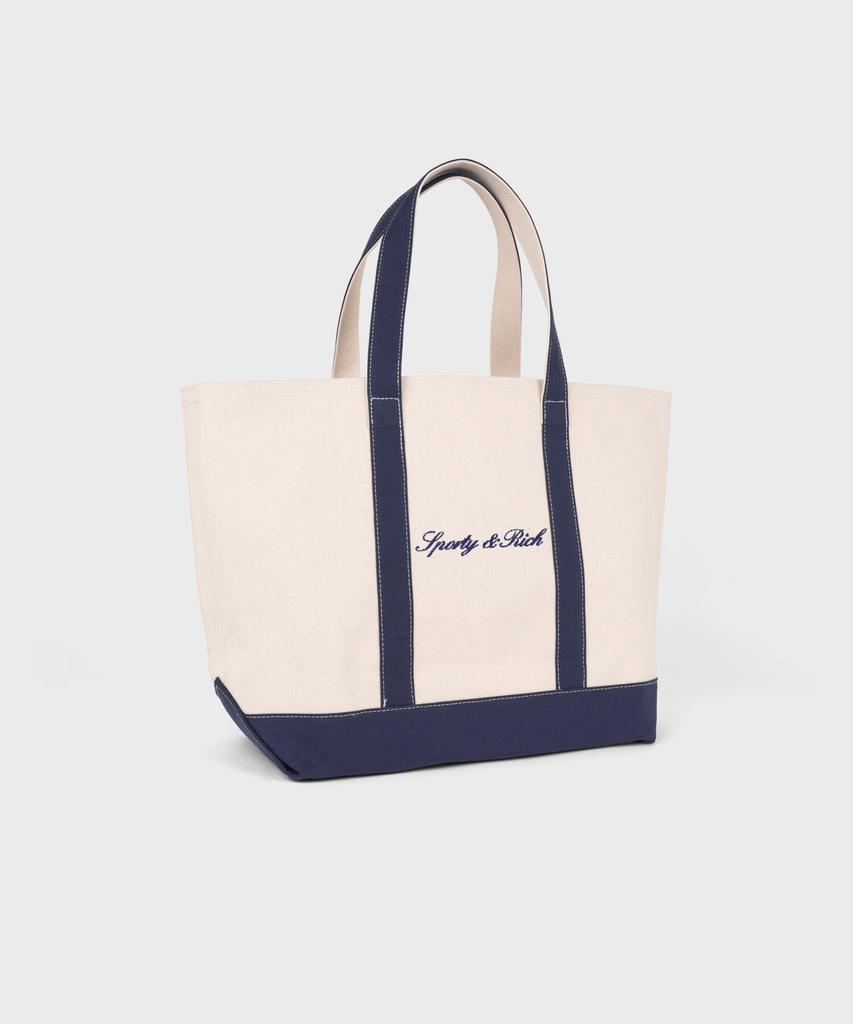 Sporty&Rich Serif Logo Medium Tote Bag - Natural/Navy R265Aob004