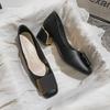 2024 Новые одинарные туфли женские квадратный носок средний каблук женские туфли французская мягкая кожа толстый каблук женские туфли большого размера