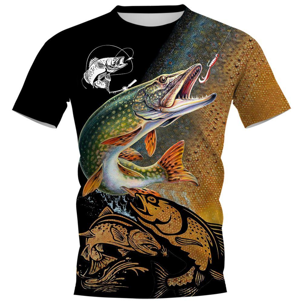 Summer Carp Fishing Print T-shirts For Men Outdoor Catfish Printing Loose Short Sleeve Quick Drying Casual Street Top