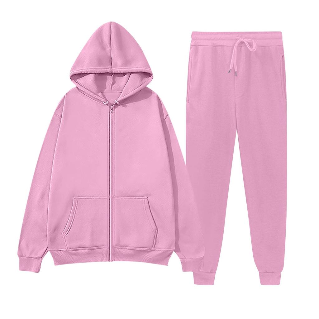 Женский модный повседневный однотонный спортивный комплект Fashion Hugh, кардиган с капюшоном, толстовка + спортивные штаны