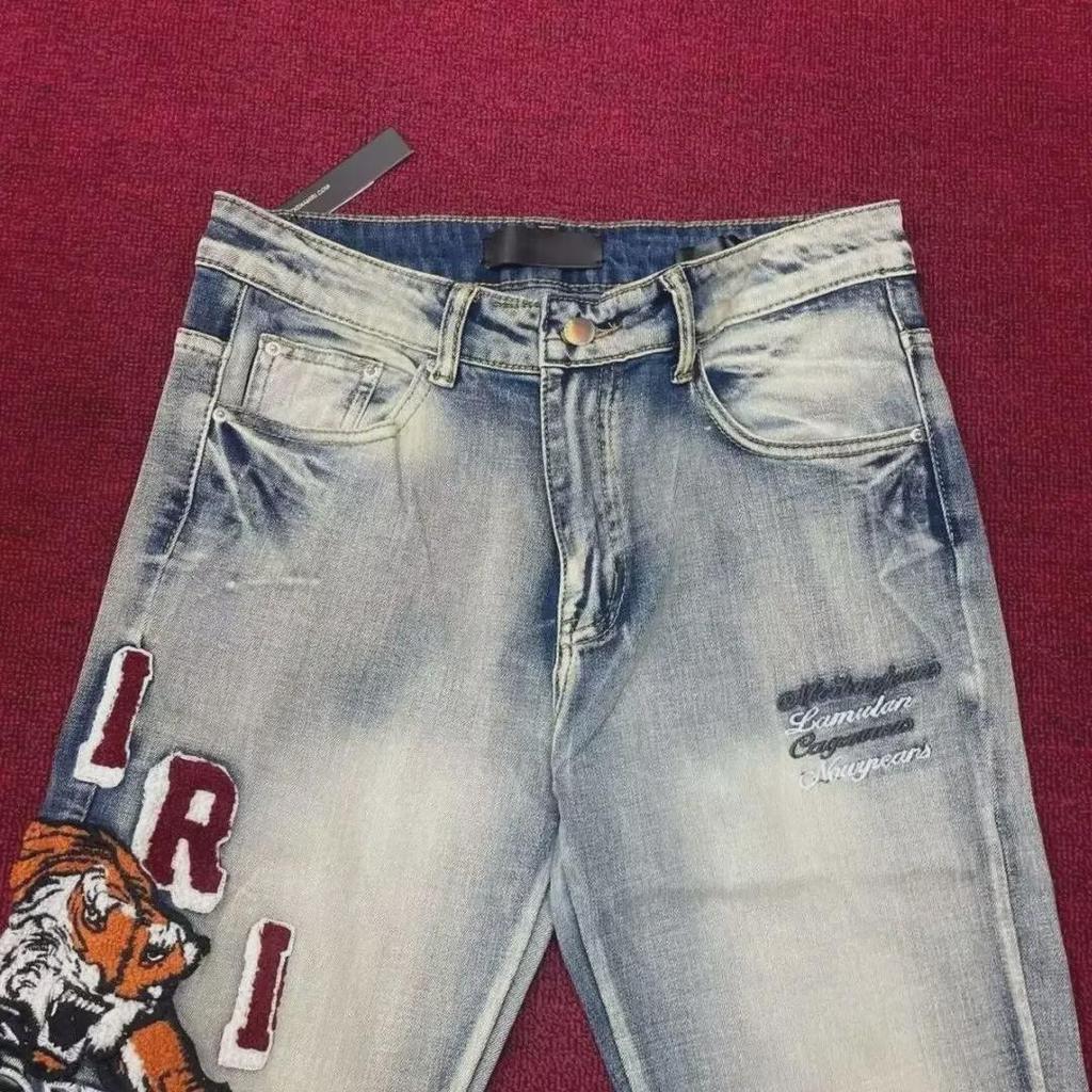 Унисекс летние облегающие джинсы с вышитым тигром - модный стиль Fog