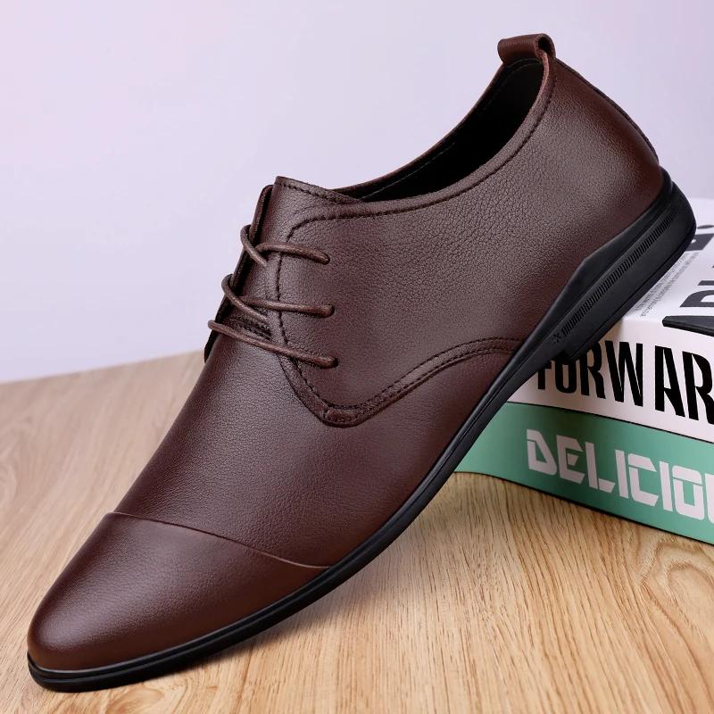 Мужские туфли на шнуровке, модные оксфорды из натуральной кожи, итальянские официальные туфли, мужские классические черные свадебные туфли, высокие корейские туфли