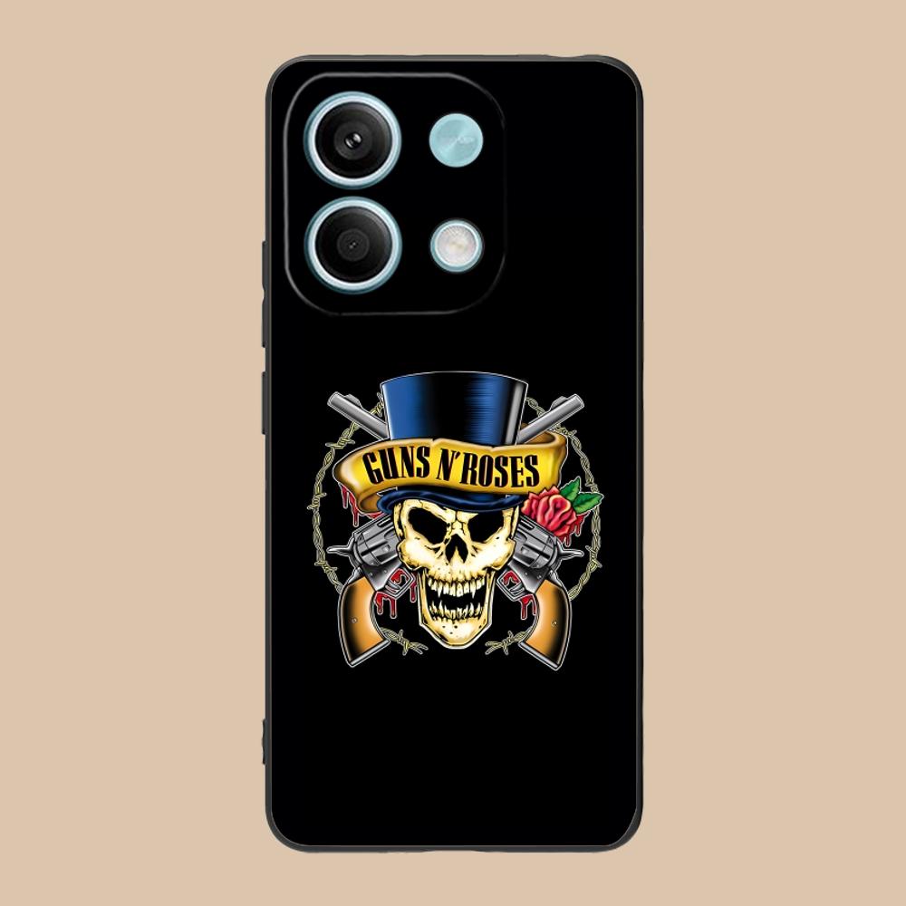 Gun n Rose Phone Case for Xiaomi POCO M6 M5 M4 M3 X7 X6 X5 X4 X3 F6 F5 F4 Pro GT 5G Black Cellphones Luxury Pretty