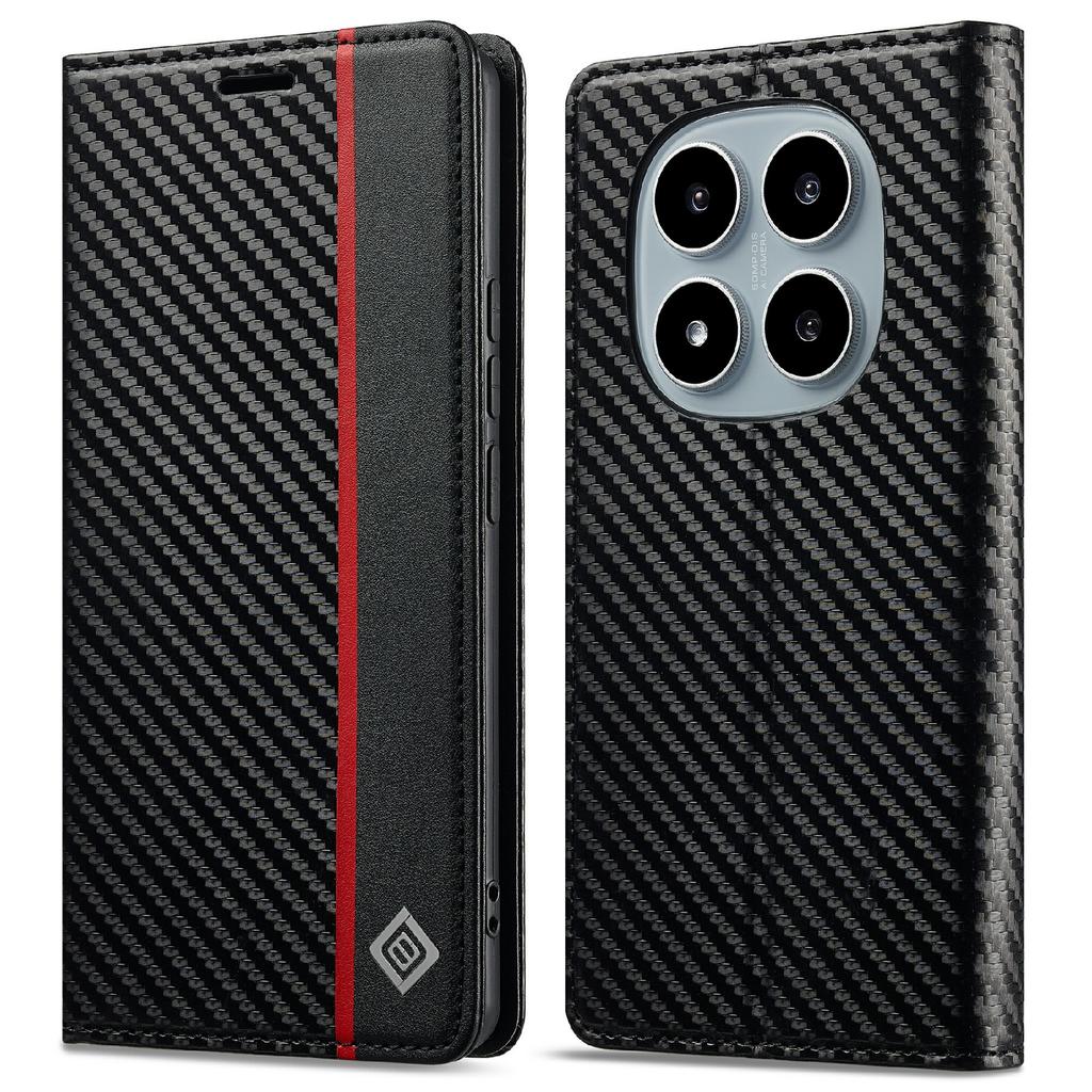 LC.IMEEKE Для Xiaomi Redmi Note 14 Pro 4G Чехол Текстура углеродного волокна Чехол для телефона Подставка Держатель для карт