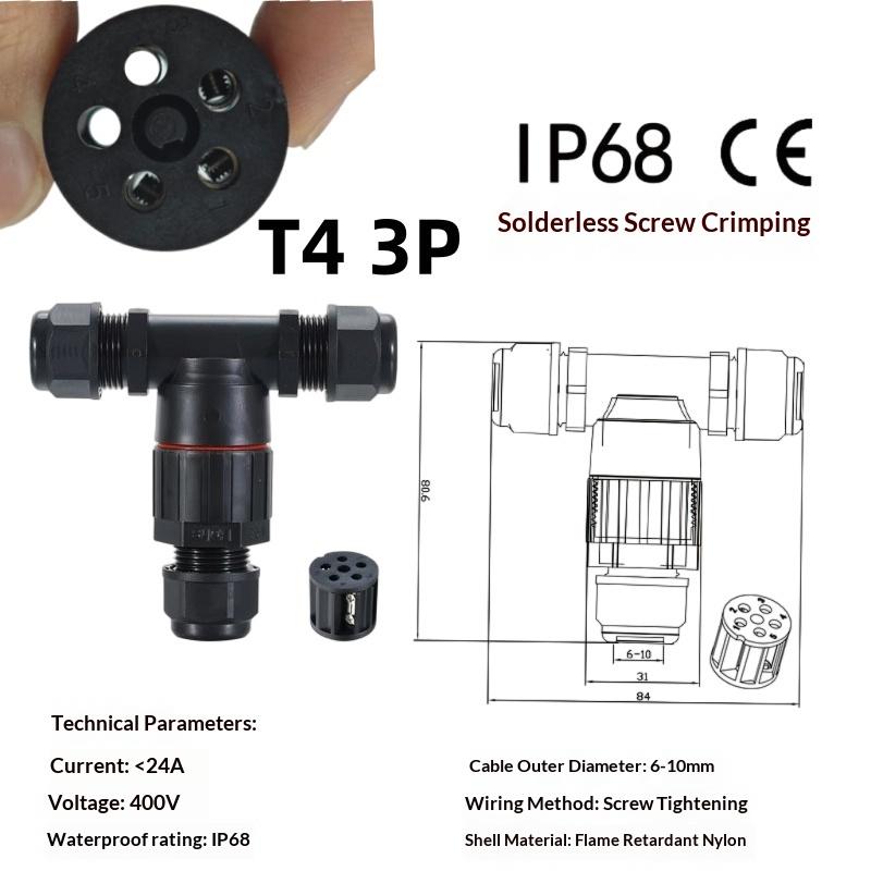 Электрический разъем Т-образной формы IP68 1 шт. Водонепроницаемый винтовой клеммник для удлинителей балконного освещения